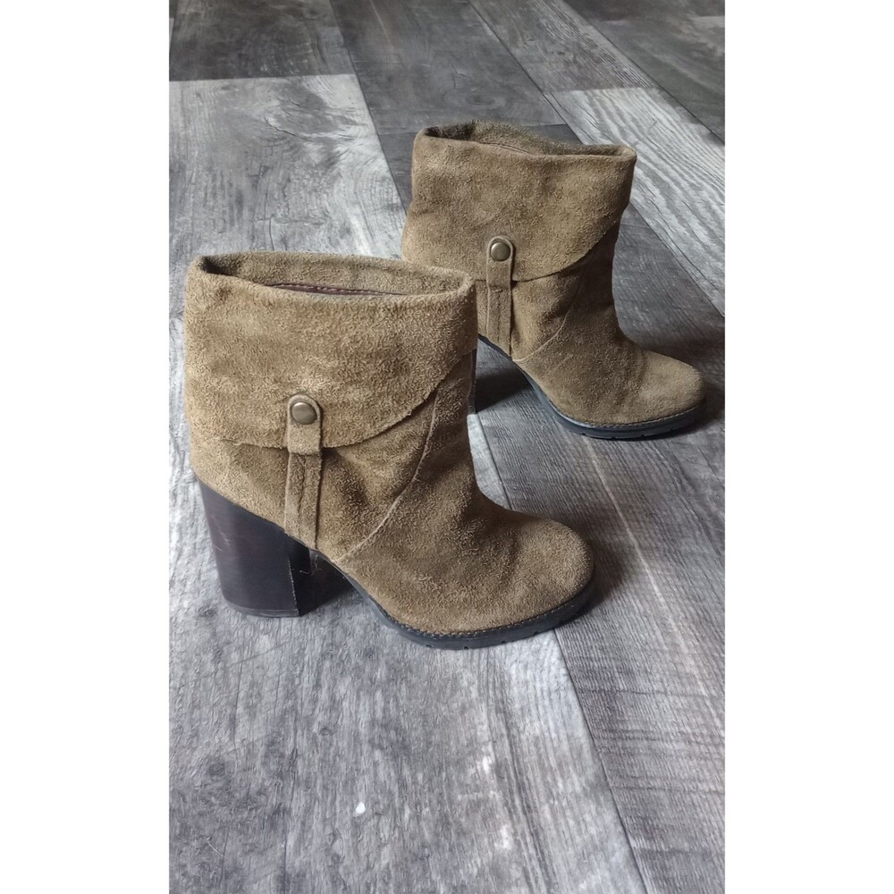 Franco Sarto Women's 5M A-Occela Olive Green Suede Block Heel Ankle Boots